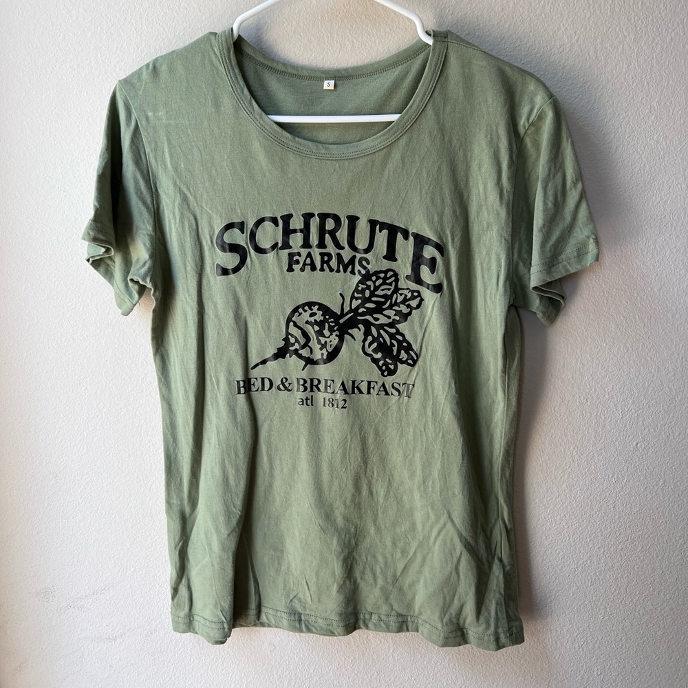 Comfortable green Schrute Farms tee shirt